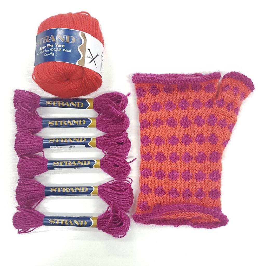 Join the Dots Handwarmers Orange and Pink with Strand Wool Kit